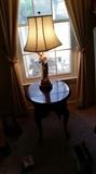 Cherry end table with boy lamp