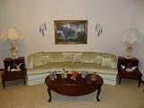 Mid-Century Clyde & Pearson Sofa, Outstanding, Capodimonte Lamps, Heckman End Tables, American Drew Cherry Drop Leaf Coffee Table
