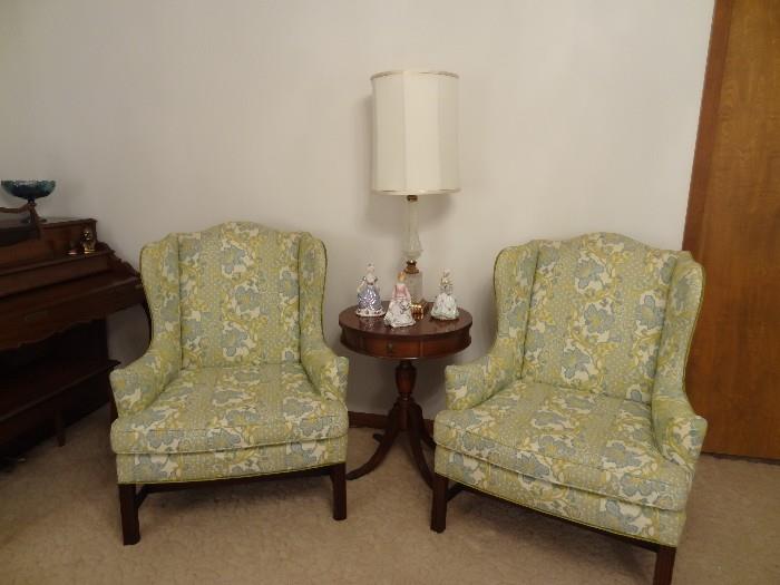 Chip & Dale Wing Back Chairs, Vintage Drum Table