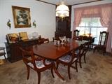Tell City Mahogany Drop Leaf Dining Table with 2 additional leaves, 1 arm and 5 side Chairs