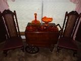 Delwood Tea, Buffet Serving Cart, Pair of Low Seat Chairs