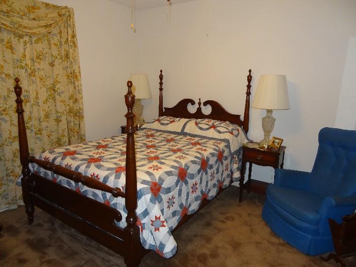 Vintage Full-Size Tester Bed, 2 Night Stands, Vintage Blue, Swivel Rocker