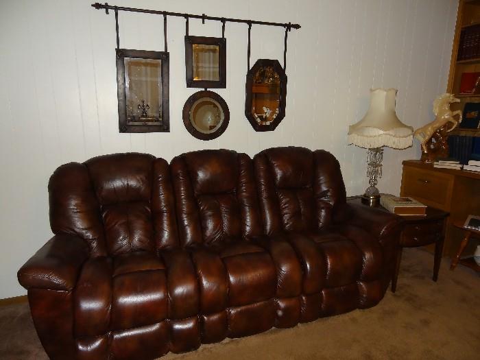 one of two La-Z-Boy Double Reclining Leather Sofas