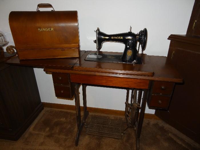 Singer Sewing Machine with Cabinet, and Separate Singer Carrying Box