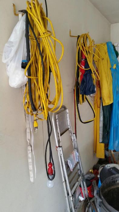 Electrical cords and step ladder