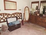 Mid Century Modern bedroom furniture: Triple dresser, king headboard & side table.  Full size dressing mirror and accent mirrors