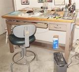 Mayline 4 post drafting table with 2 drawers and straight line.