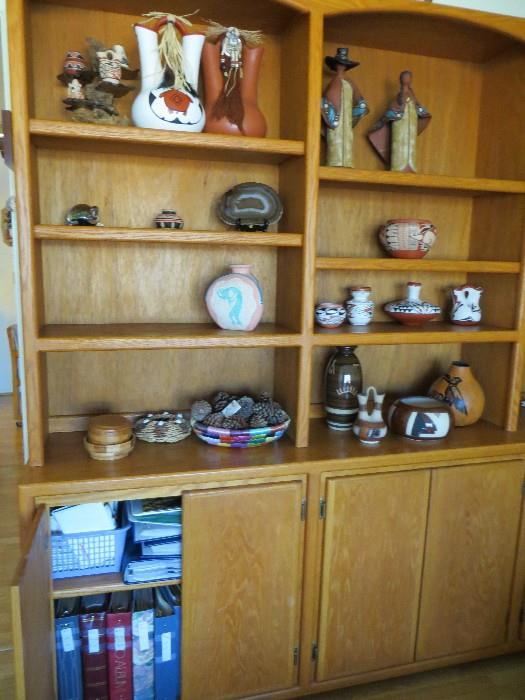 Nice oak wall unit - 2 piece - Base 90 x 32 x 16.  Top shelve unit 89 x 50 x 12 w/ adjustable shelves.  