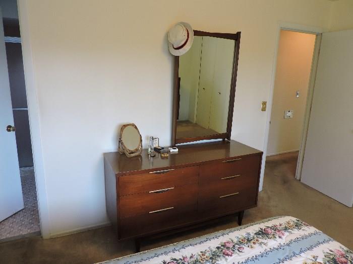 Mid-Century dresser with mirror, matches full size bed and tall chest