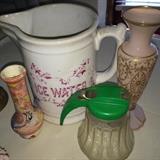Vintage water pitcher and syrup bottle