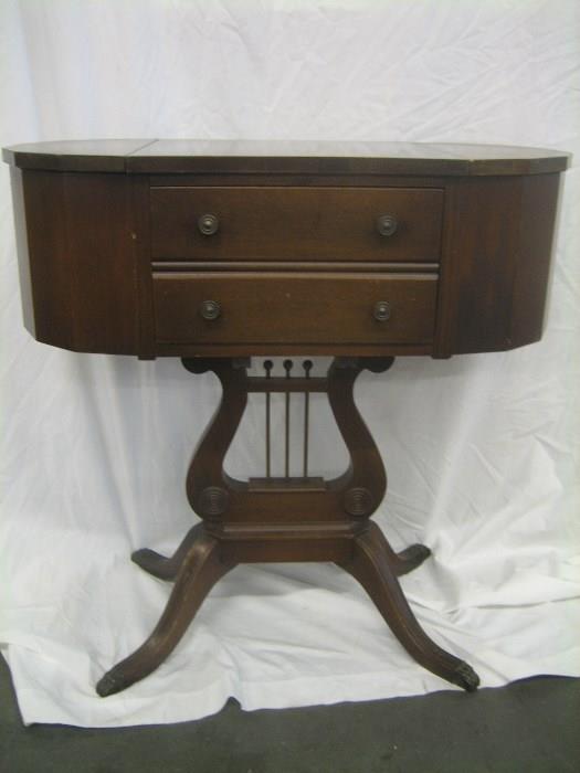 Footed Harp Sewing Cabinet Lyre Table