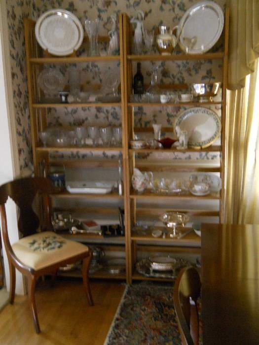 SP, Lenox, porcelain, glassware, vintage needlepoint chair (part of dining room set), etc.