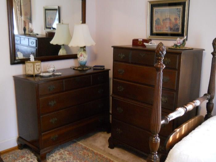Hungerford Co. mahogany chest of drawers, dresser, mirror, etc.