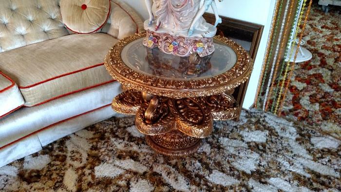Another look at one of two round Italian Baroque coffee tables