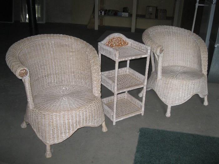 White wicker chairs - $60 each   Wicker stand - $40
