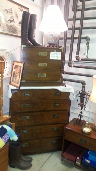 Vintage Campaign Chest of Drawers, Bedside Cabinet set and Table