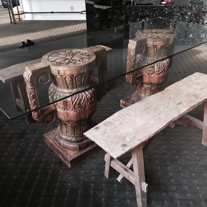 Hand carved dining room table pedestals