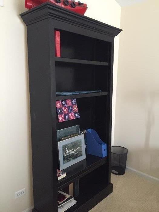 Painted Black Book Shelf - Custom built.  Four Shelves and Crown Molding.