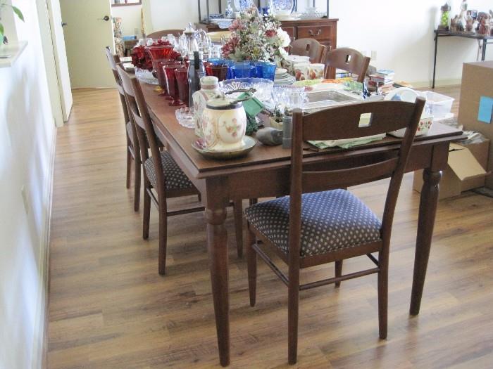 Large Walnut dining table and chairs