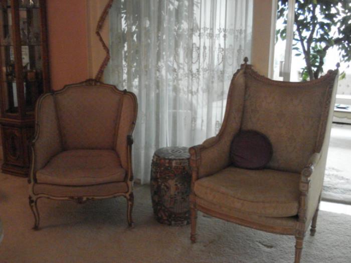 more chairs and garden seat, gilt Curio to the side