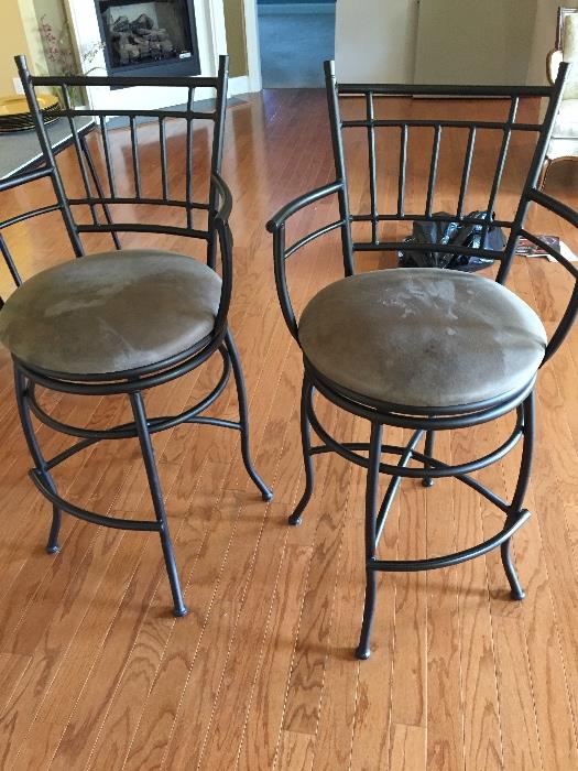 Two Metal Bar Stools with Microfiber Cushions and Swivel Mechcanism