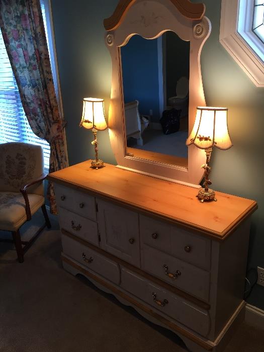 Full Size Bedroom Suite with Matching Chest, Dresser with Mirror, Lingerie Cabinet, Nightstand & Mattress/Box Springs