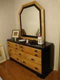 Wood Grain and Black Bedroom Set, Bed, Dresser, Night Stand