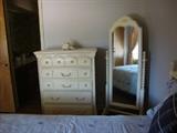 French Provincial Bedroom Set, Bed, Dresser, Chest of Drawers, Cheval Mirror, Night Stand