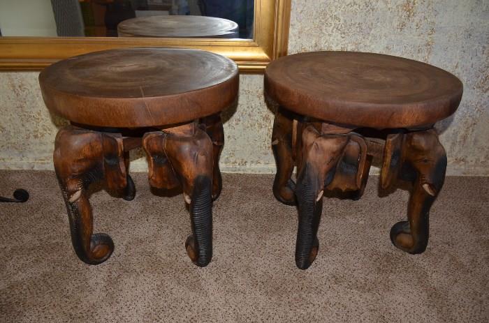 Hand Carved Elephant End Tables