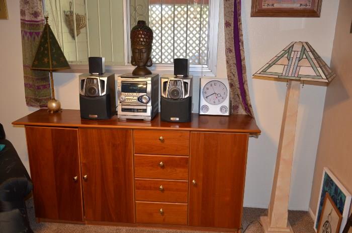 Nice mid-century style cabinet and boom box/radio.