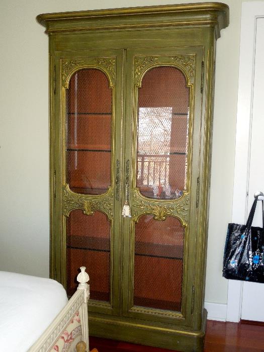 French Style Painted Lighted Curio Cabinet