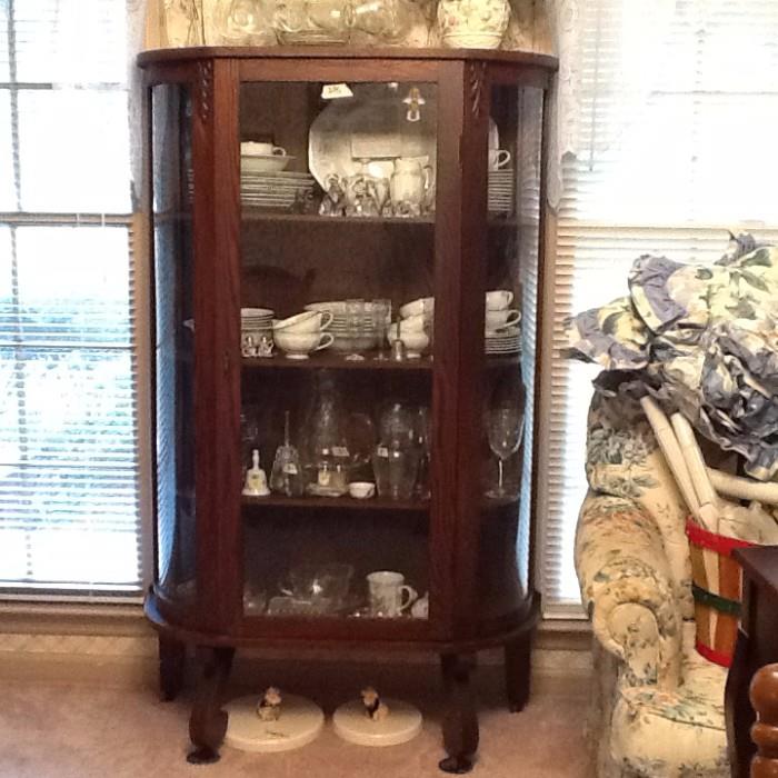 oak bow front china cabinet