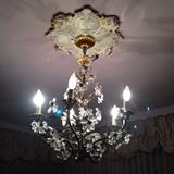Tole ware chandelier with crystal flowers. 