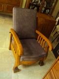 Oak Morris style leather chair, matches sofa 