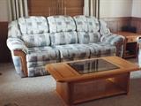 Lazy Boy dual recliner sofa and oak coffee table