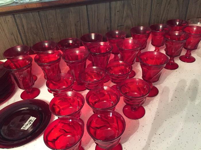 Assortment of Sizes of Red Fostoria Glassware
