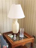 lamp, crystal hurricane, decanter, table