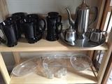 Tankards, Danish Pewter Mid Century Coffee Set, Nice glass pieces