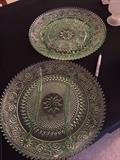 I believe these are Indiana Glass Green Deviled Egg Dish and Divided Plate.  Nice and perfect!