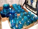 Some of the Collection of Vintage Hazel - Atlas Blue Depression Glasswares... Capri pattern, (approx. 100 pcs. in this collection)