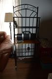 Bakers rack, Sat radio receiver/boom box (pictured lamp not for sale)