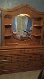 Dresser with mirror and shelves.  Lighted. Sold as a set with the tall dresser.