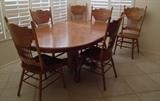 Liberty Solid Oak Ball and Claw Pedestal Table w Leaf and 6 Chairs 
