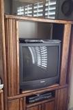 Oak Entertainment Unit, Panasonic 27" TV, Panasonic VCR, 