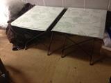 Pair of campaign tables fabric and glass tops ( easily removed )