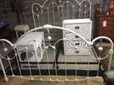 Qn Sz Painted Metal Bed and assorted pieces of wicker furniture