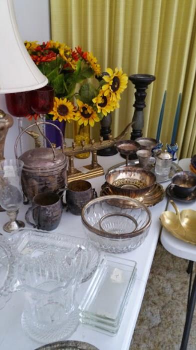 China, silver plate and lots of crystal.