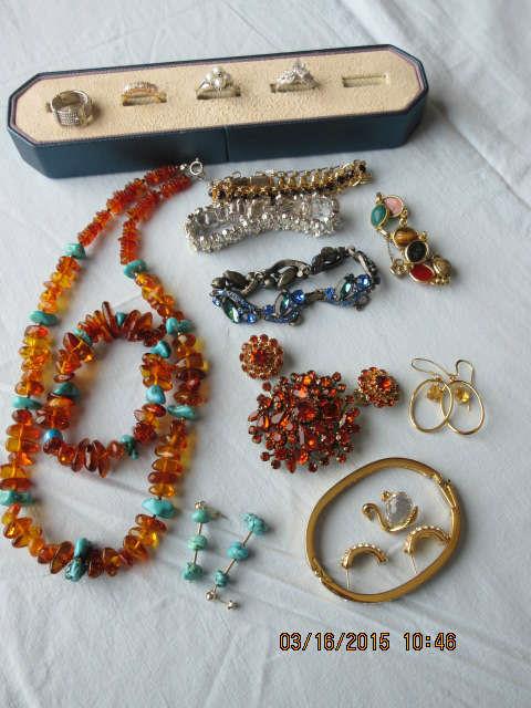 Amber and turquoise necklace and bracelet and other jewelry