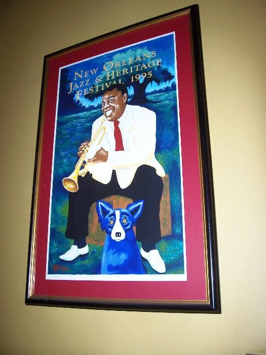 #1020/10,000 professionally framed 1995 Louis Armstrong with Blue Dog Jazz Fest poster - has been SOLD OUT for years.  $950.00.  Interested?  Available for sale NOW.