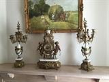 Imperial bronze mantle clock and candelabras by Brevettato 
